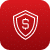 a white shield icon with a dollar sign in the center is displayed on a red, rounded square background, symbolizing financial protection or security.